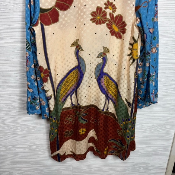 Carolina K Colorful Peacock Print Tunic Dress Art to Wear Art deco - Picture 14 of 16